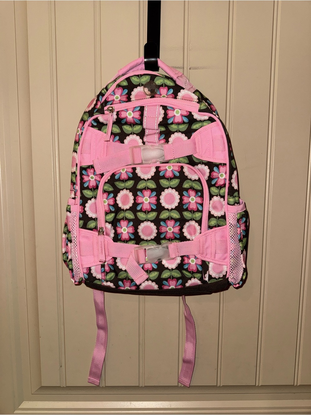 Pottery Barn Kids Mackenzie backpack Brown and Pink Floral Medium Size NWOT